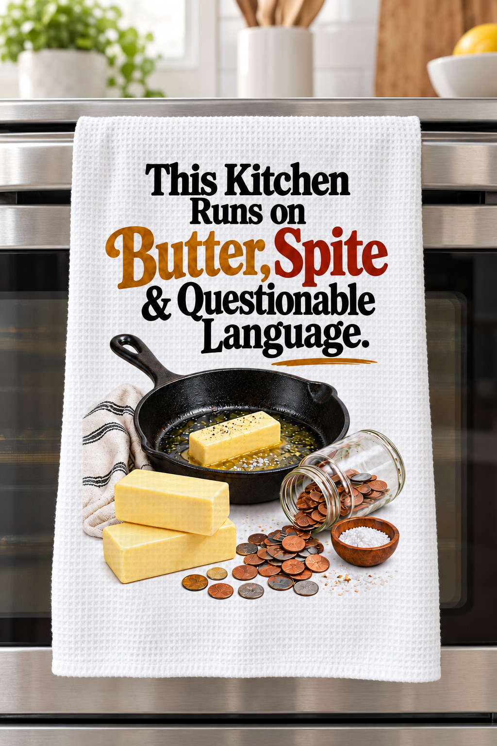 Butter, Spite & a Well-Seasoned Vocabulary — 16 × 24-Inch Kitchen Towel