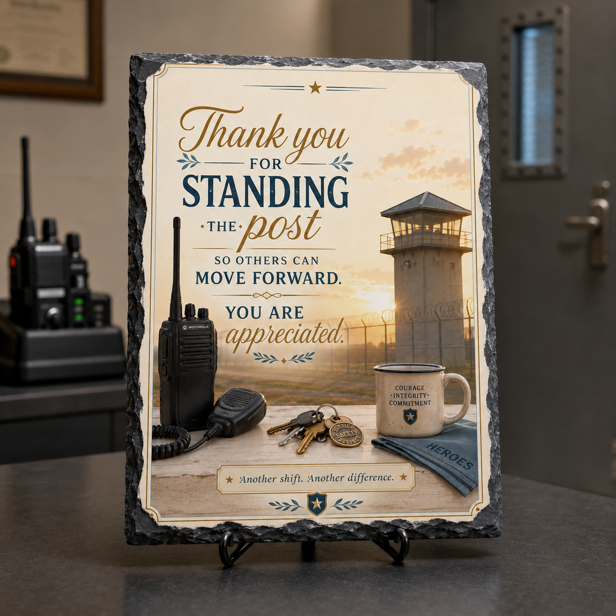 Thank You for Standing the Post So Others Can Move Forward. You Are Appreciated. — 5.9 x 7.9 Inch Slate with Display Holder
