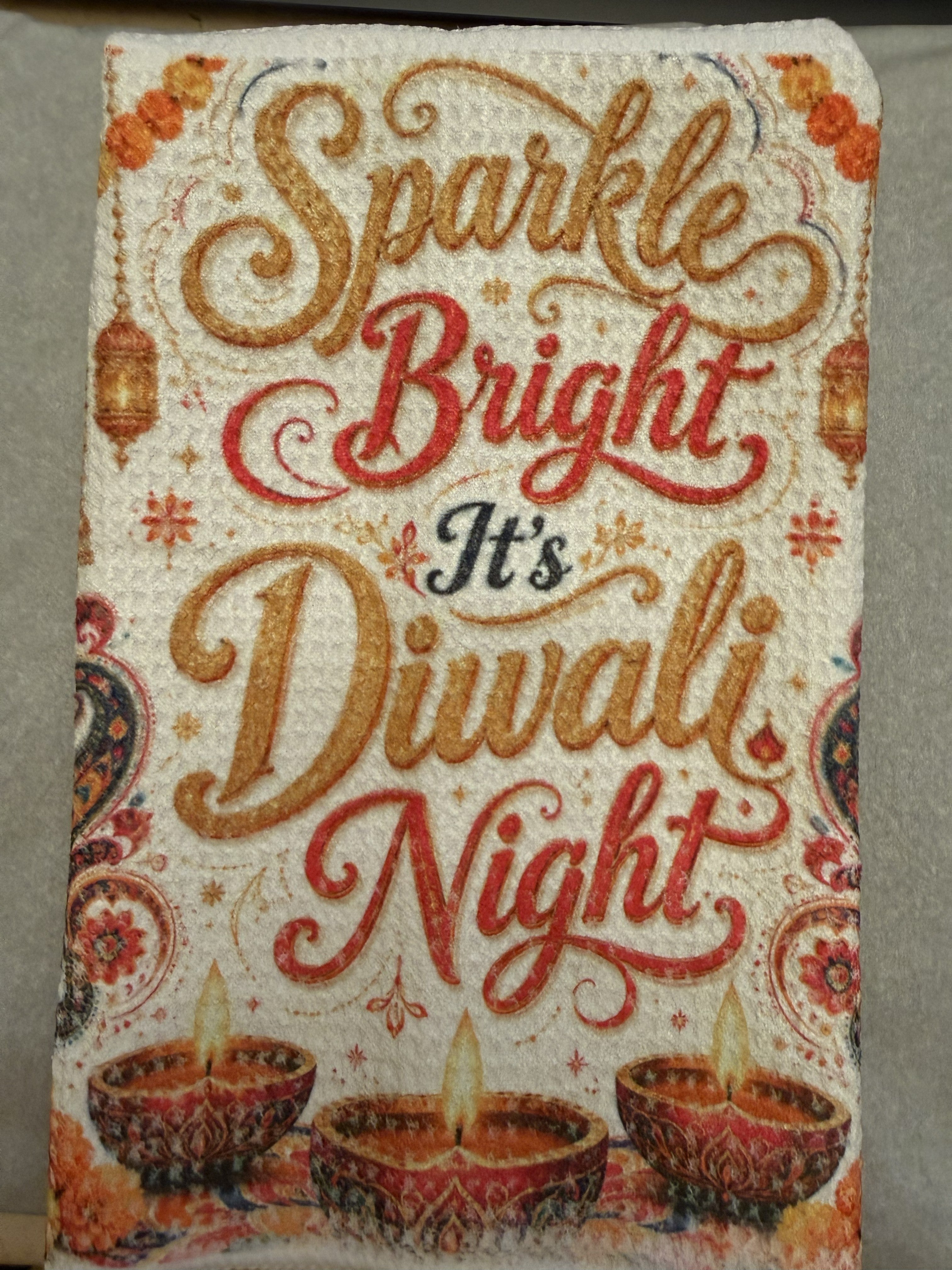 Sparkly Bright, It's Diwali Night - Microfiber Dish Towel