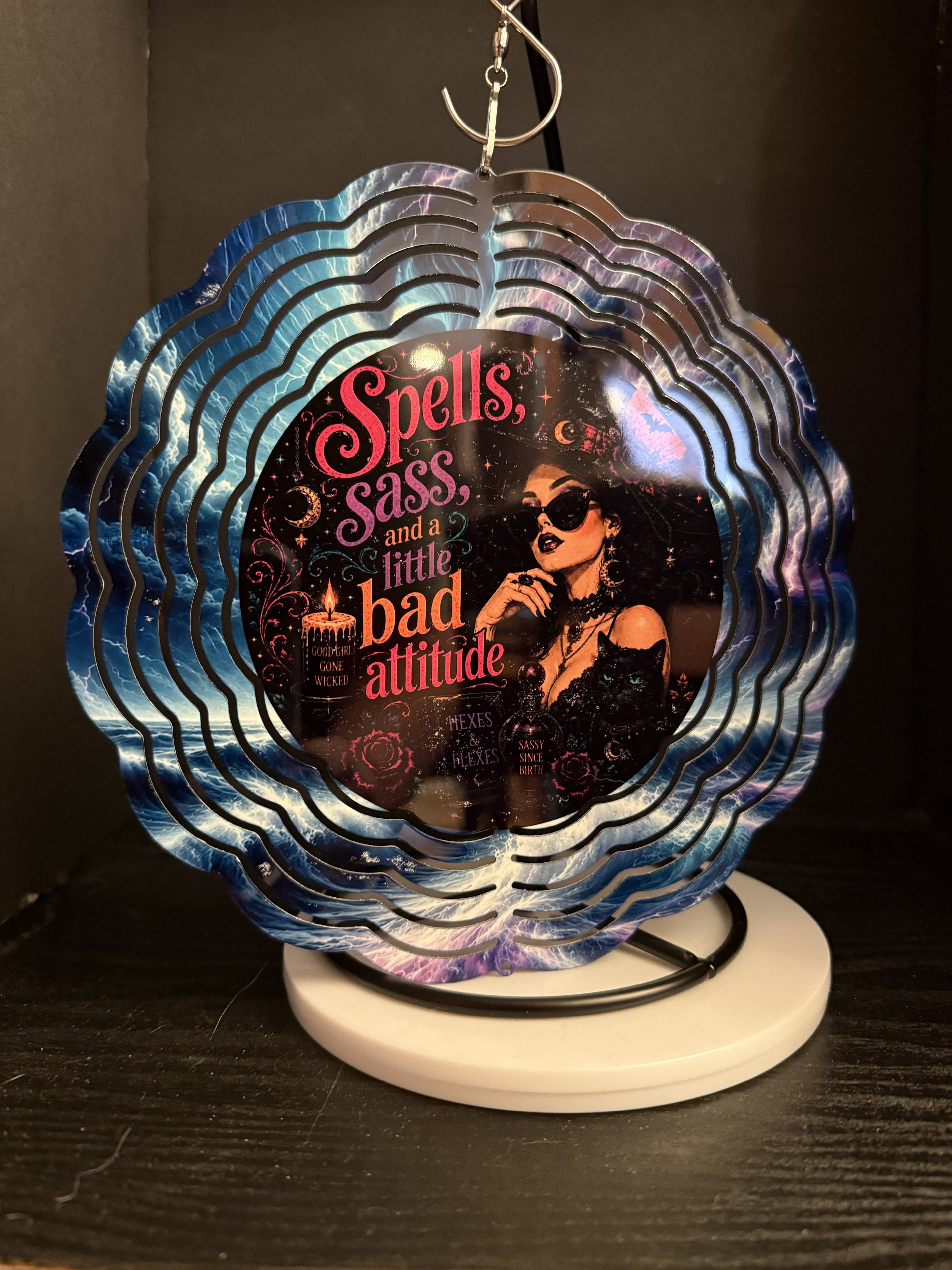 8" Double Sided Wind Spinner - Spells, Sass & Bad Attitude