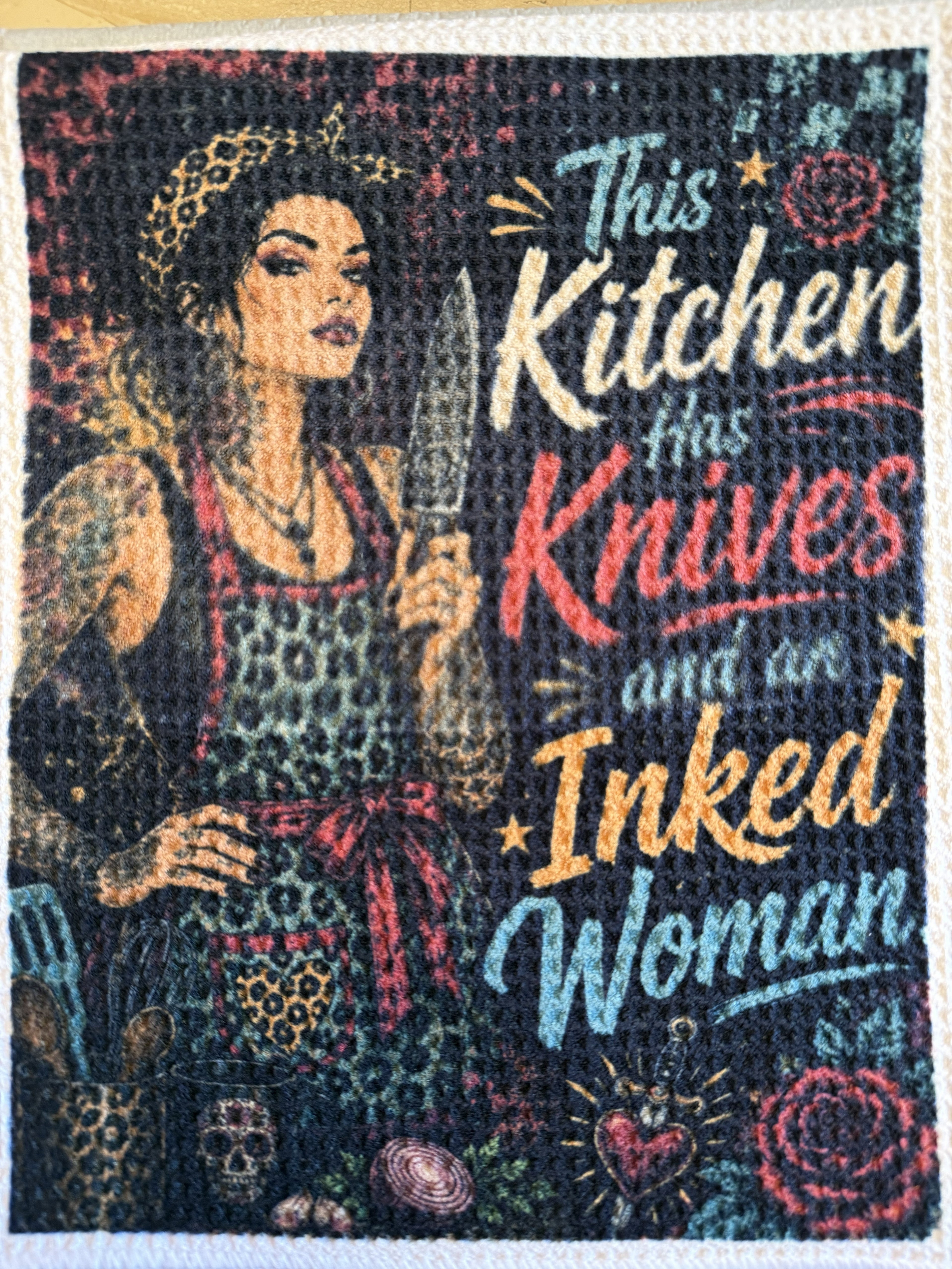 This Kitchen Has Knives & an Inked Person - Microfiber Dish Towel