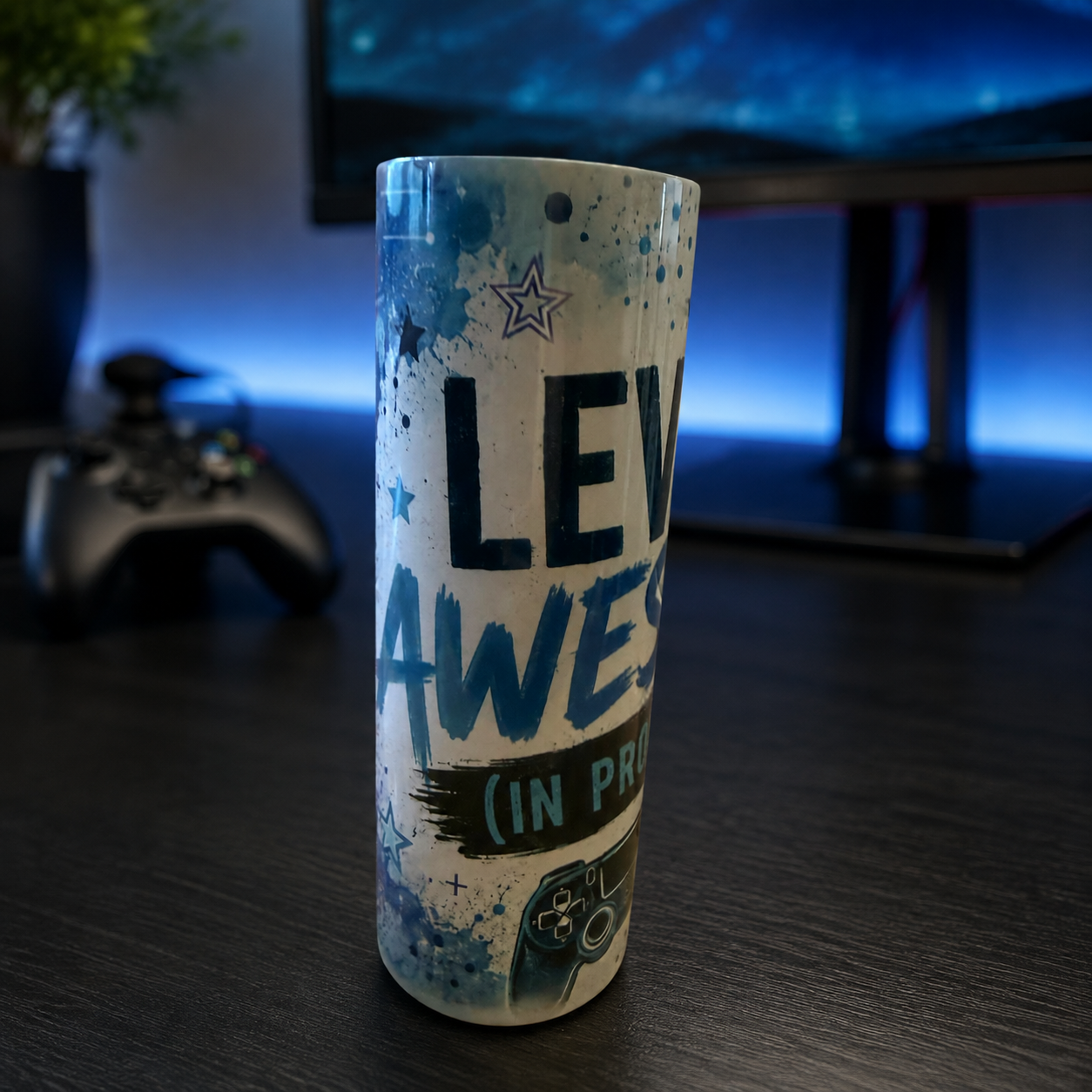Level Awesome: In Progress — 20oz Skinny Tumbler