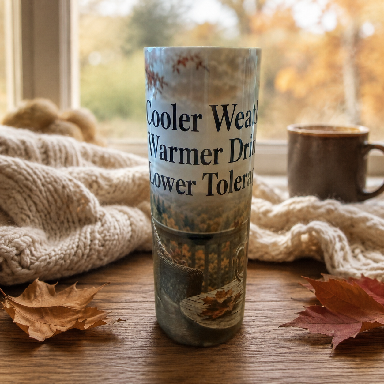 Cooler Weather. Warmer Drinks. Lower Tolerance. — 20oz Skinny Tumbler
